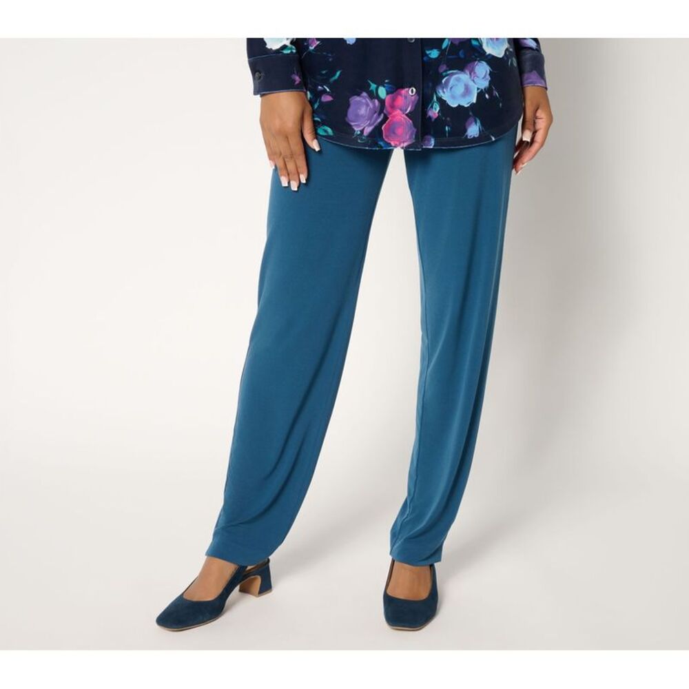 Susan Graver Women's Petite Pants PM Liquid Knit Pull-On Slim-Leg Blue A372468